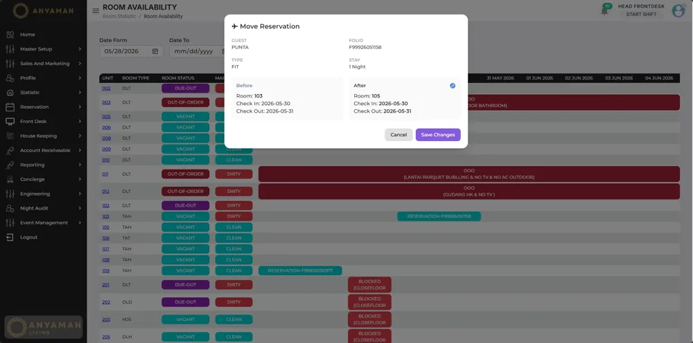 Room availability drag and drop